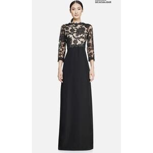 Tadashi Shoji Dress 8 Peony Embroidered Crepe Gown Floral Lace Maxi Formal Party